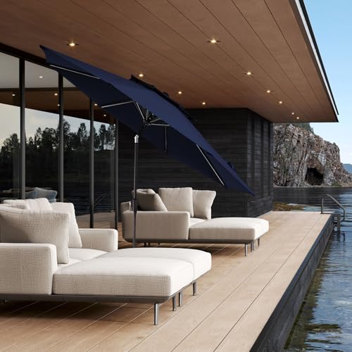JEAREY 9 ft 2-Tiers Patio Umbrellas Outdoor Table Market Umbrella w/Push Button Tilt/Crank, 8 Sturdy Ribs, UV Protection Waterproof Sunproof(Navy Blue) - color: Navy Blue