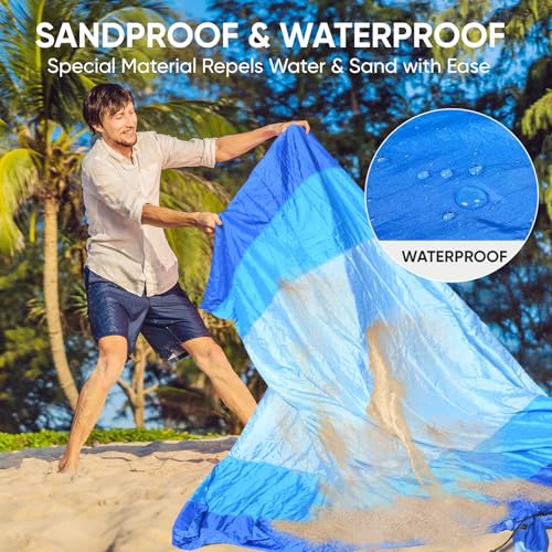 PTEROMY Beach Blanket Waterproof Sandproof, 84" X 84"Extra Large Beach Mat with Storage Bag, Quick Drying Lightweight, 6 Stakes, Accessories for Picnic, Travel (7x7 FT, Yellow)
