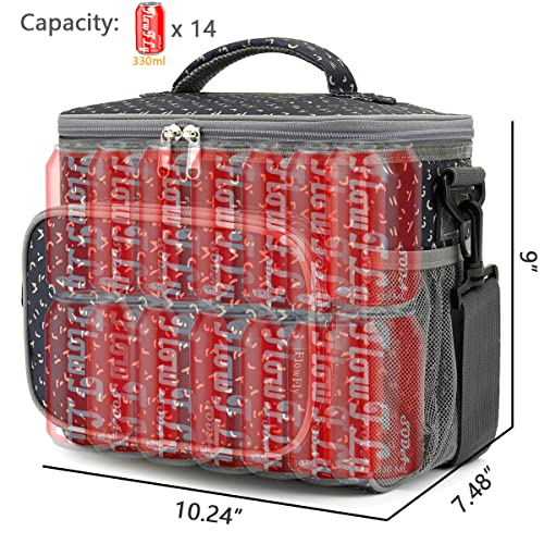 FlowFly Insulated Reusable Lunch Bag Adult Large Lunch Box for Women and Men with Adjustable Shoulder Strap,Front Zipper Pocket and Dual Large Mesh Side Pockets,Alphabet - color: Alphabet