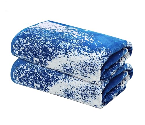 COTTON CRAFT Oversized Beach Towels - 2 Pack XXL 35x84 - Summer Wave - The Big Kahuna 7 Foot Extra Large Beach Blanket Towel - Big & Tall - 100% Cotton Jacquard Velour Soft Pool Bath Towel - Blue - color: Surf Blue, size: 2 Pack - 35x84