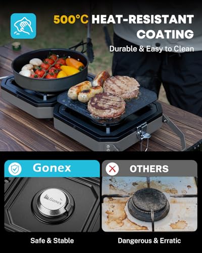 Gonex 2 Burner Propane Camping Stove with Griddle & Grates, Portable Foldable Cooking Stove with Total 16,000 BTU, Two Piezo Ignition Adjustable Burners for Camping, Patio, Emergency, Hiking (Grey) - color: Grey