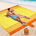 PTEROMY Beach Blanket Waterproof Sandproof, 84" X 84"Extra Large Beach Mat with Storage Bag, Quick Drying Lightweight, 6 Stakes, Accessories for Picnic, Travel (7x7 FT, Yellow)