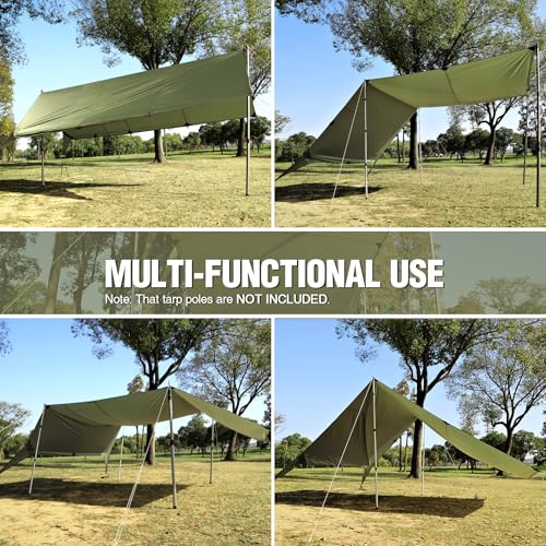 REDCAMP 10x17ft Large Waterproof Camping Tarp, Hammock Rain Fly with UV50+ Sun Protection, 8 Guy Lines & Stakes＋ Aluminum Adjustable Camping Tarp Poles, Set of 2, 90" Telescoping Lightweight Tent Pole