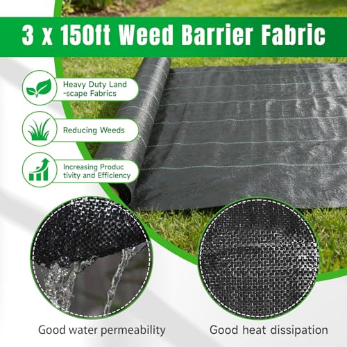 Weed Barrier Fabric Planting Cover - 3 x 150 FT Heavy Duty Landscape Fabric Ground Cover Block for Outdoor Planting - size: 3 x 150 FT