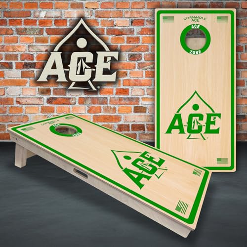 CornholeAce ACE PRO Professional Cornhole Boards - No Bounce! Triple Wide Legs, 3/4" Baltic Birch Plywood, Handles, Regulation Size (4x2ft), Tournament Style, Made in USA - color: Green