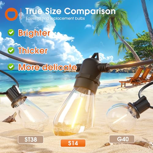 addlon 102FT(96+6) Solar String Lights Outdoor Waterproof with USB Charging & Remote Control - Dimmable Solar Power Patio Lights with LED Bulbs for Porch, Garden, Yard, Market, Bistro - Lasts 20+ Hrs - size: 96+6FT(32 Sockets)