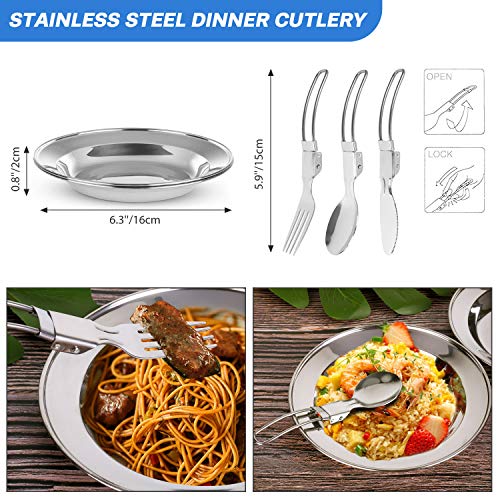 Odoland 15pcs Camping Cookware Mess Kit, Non-Stick Lightweight Pot Pan Kettle Set with Stainless Steel Cups Plates Forks Knives Spoons for Camping, Backpacking, Outdoor Cooking and Picnic - style: Black