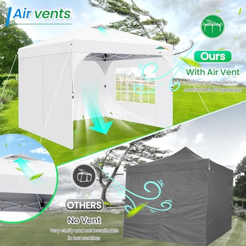 COBIZI 10x10 Pop Up Canopy with 3 Removable Sidewalls, Easy Pop Up Comercial Instant Canopy with One Push Center Lock, Waterproof Canopy with Sidewalls for Event, Rope & Stakes & Sandbags, White - color: White, size: 10x10ft (old model)