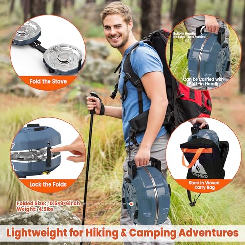 Cofiyard 20,000 BTUs 2 Burner Propane Camping Stove, Portable Folding Camp Stove with Adjustable Burners, Built-in Ignition and Carrying Bag, Dual Gas Stoves for Tailgating, Camping, BBQ Overland Grey - color: Overland Grey
