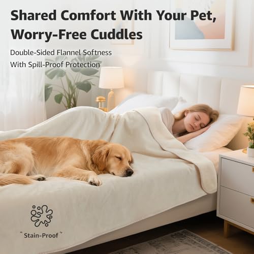 LOOBANI Waterproof Blanket for Bed: Reversible Soft Flannel King Size Bed Blanket 85" x 108", Waterproof Dog Blankets for Large Dogs, Spill-Proof Cover for Furniture Protection, Movie Time, Beige - color: Beige, size: 85" x 108"