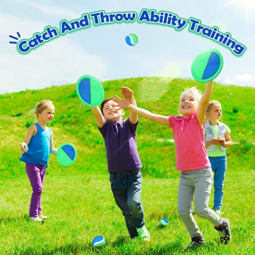 Charniol Kids Toys Toss and Catch Game Set Beach Game Outdoor Ball Sports Games Toss and Catch Ball Nylon Toys for Kids Adults(Blue Green,12 Paddles 6 Balls) - color: Blue Green