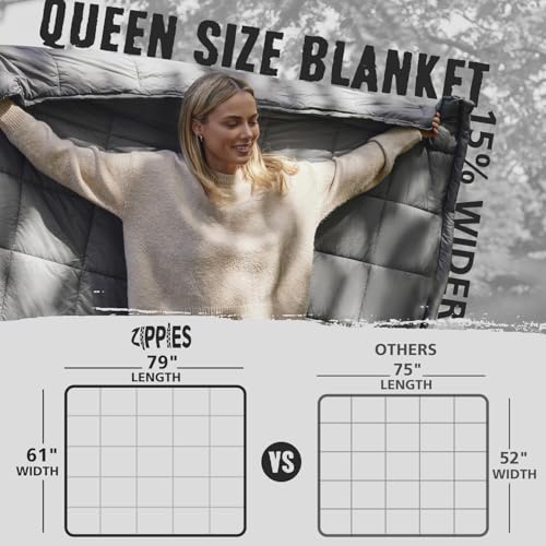 ZIPPIES 3M Thinsulate Insulation Puffy Camping Blanket for Cold Weather, Queen Size Warm Camping Quilt with Zipper, Waterproof Outdoor Sleeping Bag for Hammock, Cozy & Versatile Gift for Men and Women - color: Gray