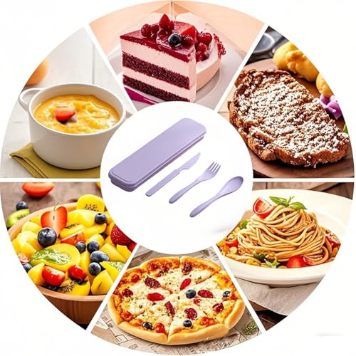 Travel Utensils Set - Reusable 5 Sets Wheat Straw Plastic Cutlery with Case, Portable Forks Spoons and Knives Set, Eco-Friendly BPA Free for Daily Use (5 Purple) - color: 5 Purple