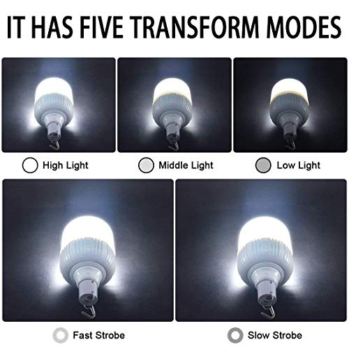 Camping Lantern LETOUR Dimmable 8800mAh LED Light Bulb 5 Lighting Modes Rechargeable Hanging Tent Light 5000 Lumen Portable Emergency Lantern Power Failure Emergency Survival Kits Snowstorm