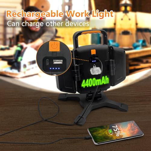 Tresda 30W Rechargeable Work Light, 3000 Lumen Magnetic Work Light Battery Powered, Waterproof Portable Cordless Job Site Lighting for Construction Site, Workshop, Garage, Camping, and Car Repairing - style: Magnetic Stand