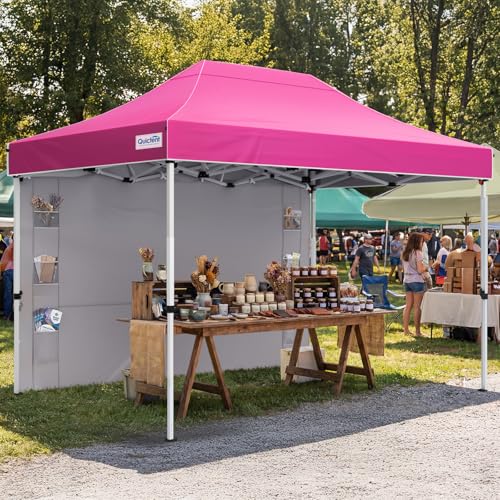 Quictent 10x15FT Heavy Duty Pop Up Canopy Tent, Commercial Easy up Portable Waterproof Shelter with Roller Bag for Outdoor Wedding Party Events Markets Gazebos - color: Fuchsia, size: 10X15