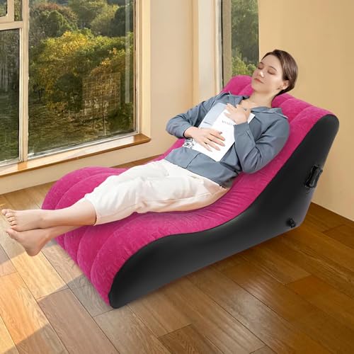 Inflatable Sofa Bed, Portable Leisure Lounger S-Shaped Air Chair Folding Sofa Bed with Air Pump for Living Room Patio Outdoor Camping (Rose-red) - color: Rose-red