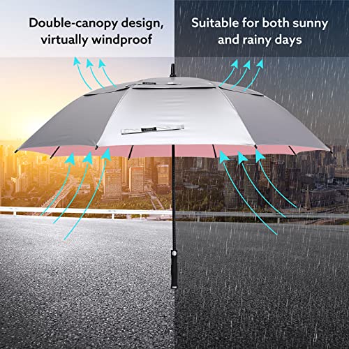 G4Free Vented UV Golf/Beach Umbrella 68" Arc, Auto Open Oversize Extra Large Windproof Sun Shade Rain Umbrellas - color: Silver/Pink