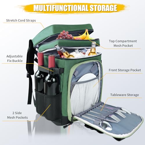 Backpack Cooler - AYAMAYA Upgrade Leakproof Cooler Backpack with Padded Top Handle, 40 Cans Large Waterproof Insulated Camping Coolers for Beach, Fishing, Picnic, Travel, BBQ - color: Green