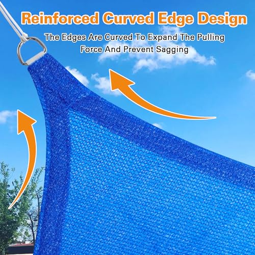 Artpuch Sun Shade Sail, 11'X17' Blue Rectangle Curved Edged Sun Shade, Commercial Grade 185GSM HDPE UV Permeable Outdoor Shade Cloth for Deck, Backyard, Patio (Custom Sizes Made) - color: Blue, size: 1 1' X 1 7'