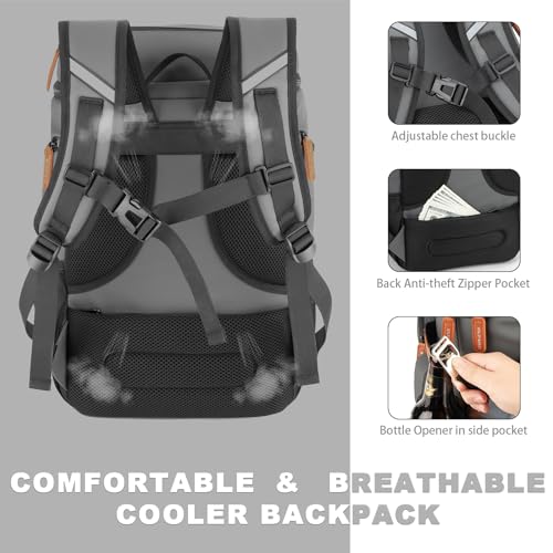 BAGPARKK Insulated Cooler Backpack,33/45 Cans Multifunctional Double Deck Leakproof Cooler Bag with Sternum Strap,Large Capacity Lightweight Travel Camping Beach Backpack - color: Grey, size: 33Can