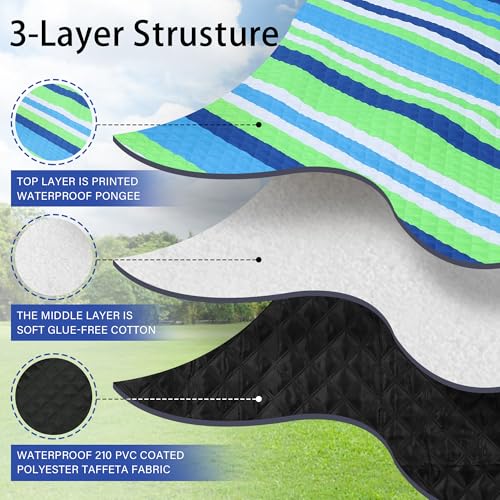 HX&OD Outdoor Picnic Blanket Extra Large, 80''*60'' Waterproof Picnic Mat with Stakes Foldable Camping Blanket Portable with Carry Strap for Beach Mat (Green& White, 80''*60'') - color: Blue, size: 5' x 6'8" (Rectangular)