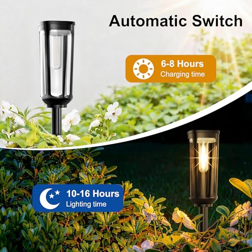 Solar Pathway Lights Outdoor Waterproof IP65, 4 Pack Warm White Solar Walkway Lights, Auto On/Off Outdoor Light for Lawn Garden Patio Driveway Decor Landscape Lighting - color: Warm Light, size: 4 Pack