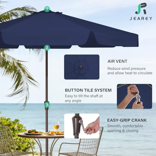 JEAREY 9 FT Patio Umbrella Outdoor, Table Umbrellas Market Umbrella w/Push Button Tilt/Crank, 8 Sturdy Ribs(Navy Blue) - color: Navy Blue