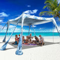 Beach Canopy Beach Tent Pop Up Shade 10x10ft Sun Shelter UPF50+ with 8 Sandbags-2 Sand Shovel-4 Aluminum Poles-Ground Pegs-Portable Carrying Bag for Outdoor Family Camping Fishing Yard Picnic - color: Navy Fronds