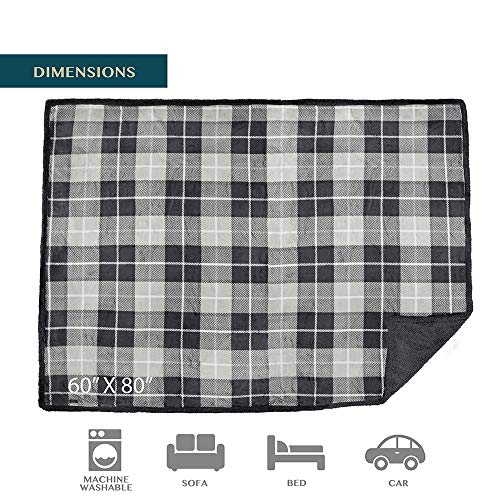 PAVILIA Waterproof Blanket for Couch, Sofa | Waterproof Dog Blanket for Large Dog, Puppy, Cat | Pet Blanket Protector | Plush Soft Warm Fuzzy Sherpa Blanket Bed Throw, Plaid Grey, 60x80 - color: Plaid Grey, size: 60x80 Inches
