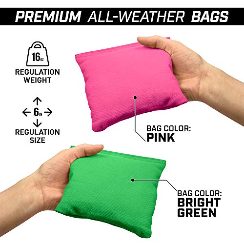 GoSports 4 ft x 2 ft Regulation Size Wooden Cornhole Boards Set - Includes Carrying Case and Bean Bags (Choose Your Colors) Over 100 Color Combinations - color: Bright Green & Pink