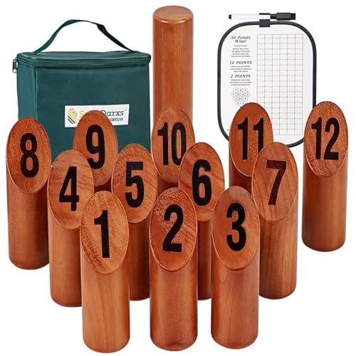 SpexDarxs Numbered Block Tossing Game, Wooden Throwing Game Set with Scoreboard & Carrying Bag, Outdoor Backyard Lawn Game for Teens and Adults - color: Mahogany