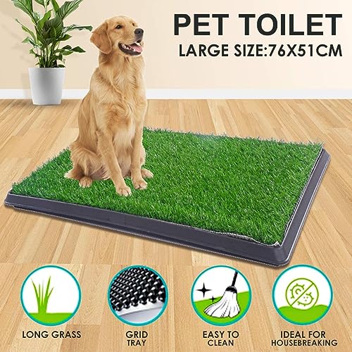 Indoor Dog Potty Grass with Tray Large, Reusable Dog Pee Grass Pad with Tray, Artificial Grass Turf for Puppy Potty Training, Outdoor Portable Pet Loo Toilet, 3-Layer System, 30" × 20" - size: L 30x20x1.2IN-1 Grass Pad