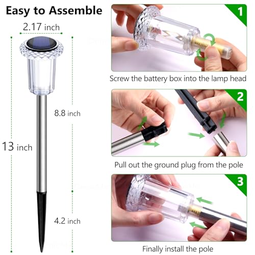 DenicMic Solar Lights Outdoor 15 Pack Waterproof 3000K Warm White LED Stainless Steel Stake Outside Lights for Yard Pathway Garden Driveway Walkway Landscape Path Lighting - color: Warm 15Pack