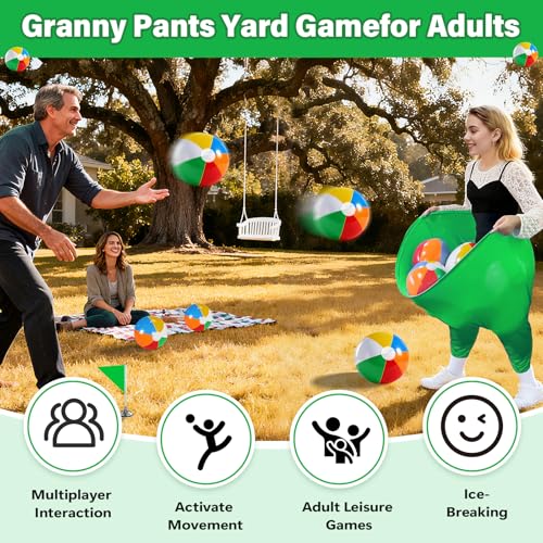 Granny Pants Yard Game for Adults (40 in * 31.5 in),2Pcs Granny Pants Outdoor Games with 10 Bouncy Balls,2 Pumps & Flags, Granny Pants Game for Family Carnival Party Reunion Gathering(Large) - size: Large