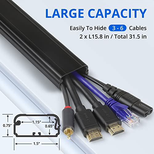 ZhiYo TV Cord Cover for Wall, 32 inch Cable Concealer, Cord Hider for Wall Mounted TV, Paintable Wire Cover to Hide Wires, Black Cable Raceway Kit, 2X L15.8in W1.5in H0.75in - color: Black, size: W1.5in x H0.75in - L31.5in
