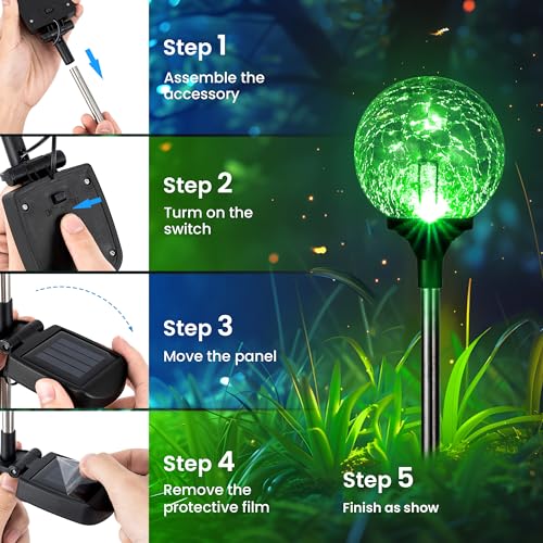 GIGALUMI Solar Garden Lights 6 Pack, Solar Lights Outdoor Decorative Waterproof, Outdoor Solar Lights for Yard Decorations, Multi-Colored Changing Garden Globe Cracked Glass Ball with LED Lights - size: 6pack