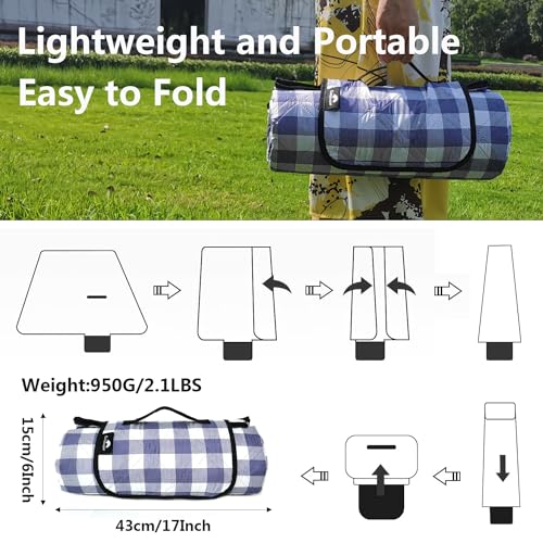 Picnic Blankets Machine Washable, 79''x79'' Extra Large Waterproof Foldable Compact Beach Blankets, Oversized XL Outdoor Mat for Spring Summer Camping, Park, Travel - color: Wathet and White