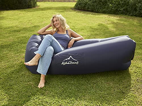 AlphaBeing Inflatable Lounger Air Sofa, Portable Inflatable Couch Mesh Hollow Air Hammock Anti Leakage Air Chair for Outdoor Camping Beach Traveling - color: Navy