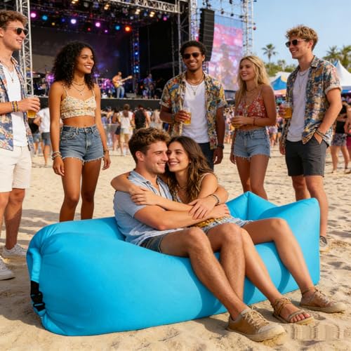 Inflatable Lounger Air Sofa, 210T Polyester, Portable Waterproof Couch with Carry Bag, Supports 450 LBS, for Camping, Beach, Travel (Black) - color: Black