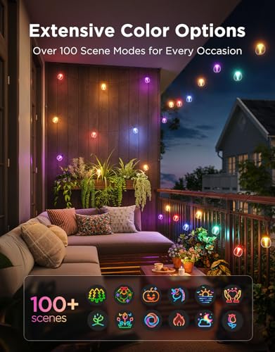 Govee Clear Bulb Outdoor String Lights, 96ft RGBWIC Dimmable Patio & Backyard Lights with 30 LED Bulbs, 111 Modes, IP67 Waterproof & Shatterproof, Works with Alexa, Google & Matter - size: 96ft