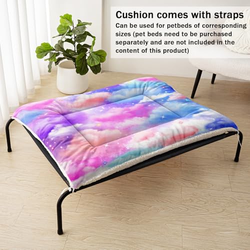 Nttopship Dog Cat Bed Mat Ultra Soft Fluffy Pet Bed Washable Fashion Dog Crate Beds Comfy Comfy Pet Sleeping Pad Suitable for Pet Raised Bed(30"x26",Colorful Clouds) - color: Colorful Clouds, size: Medium