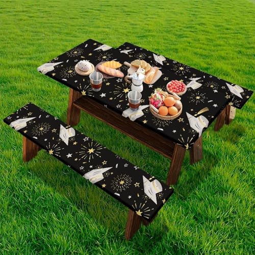 Grad Table Cloth for Birthday, Graduation, Restaurant, Wedding Decoration, Elastic Table Cloth for Graduation Party 3 PCS Set - color: Graduation Print, size: Small