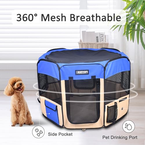 JESPET Pet Dog Playpens 36", 45" & 61" Portable Soft Dog Exercise Pen Kennel with Carry Bag for Puppy Cats Kittens Rabbits, Indoor/Outdoor Use - color: Blue, style: 61x61x30 Inch (Pack of 1)