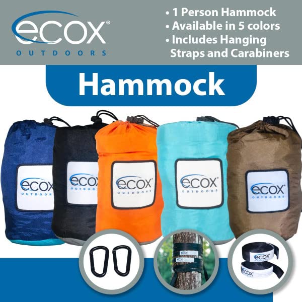 ecox Outdoors Parachute Hammock Single with 2 Tree Straps, Portable Lightweight Nylon Comfortable for Backpacking, Camping, Travel, Beach, Backyard, Patio, Hiking - color: Blue-grey