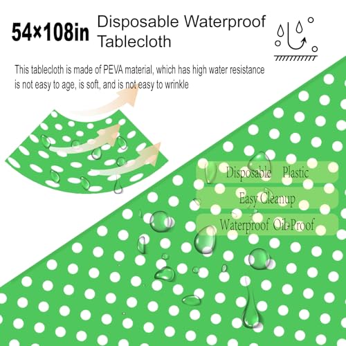 4 Pack Green Polka Dot Tablecloth,Green and White Tablecloths Disposable Plastic Rectangular Picnic Table Cover,Suitable for Rectangular Tables(54 x 108 Inches) - color: Polka Dot Green, size: 54" x 108" Rectangular (4 Pack)
