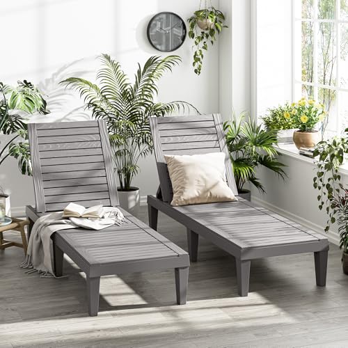 Lounge Chair,Pool Lounge Chairs Set of 2,Lounge Chair Outdoor,Waterproof Sun Loungers Chair,5-Positions Adjustable Outdoor Lounge Chairs for Garden Beach Patio Poolside Lawn Deck,Striped Grey - color: Grey, size: Set of 2