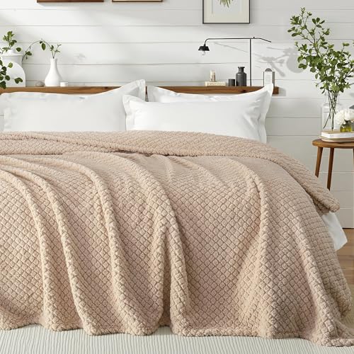 Exclusivo Mezcla Queen Size Fleece Blanket for Bed, Extra Soft Warm Decorative Fuzzy Blanket for Women, Lightweight Cozy Bedding Blankets, 90x90 Inches, Camel - color: Camel, size: Queen ( 90x90 in )