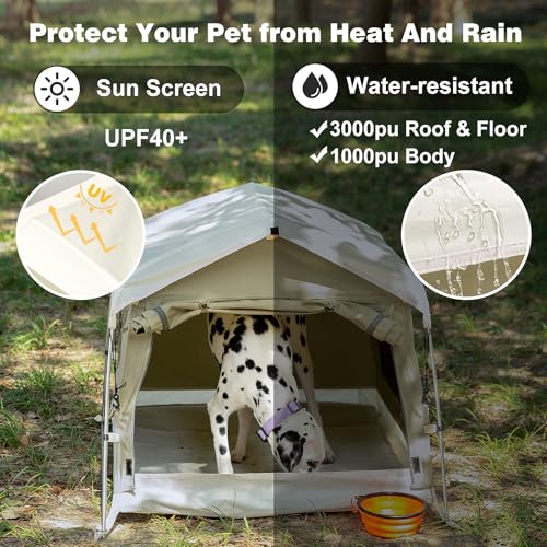 Dog Tent Cotton Fabric, Aluminum Poles and Camping Mat, Outdoor Weatherproof, Dog House Outdoor, Breathable with 2 Side Windows, Portable and Collapsible (Gray, Large) - color: Gray, size: Large, 39.4''L x 31.5''W x 26.4''H