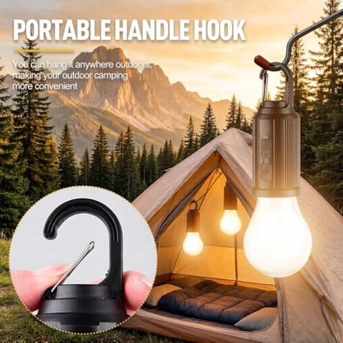 4-Pack Solar Camping Lantern, Portable LED Solar USB Rechargeable Lantern Flashlight Emergency Hanging Light Bulb for Indoor Outdoor Home Power Outages Hiking Hurricane (4)